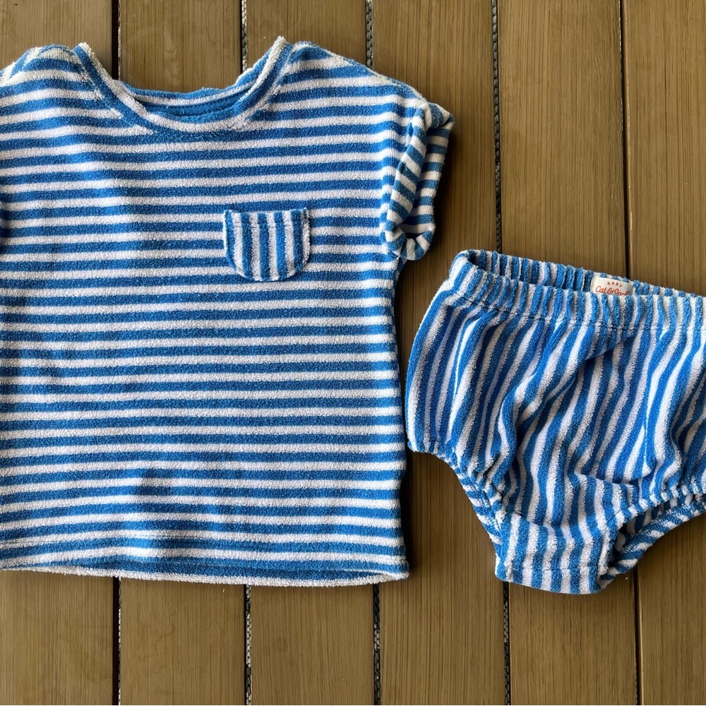 18m Cat & Jack Blue White Striped Set French Terry